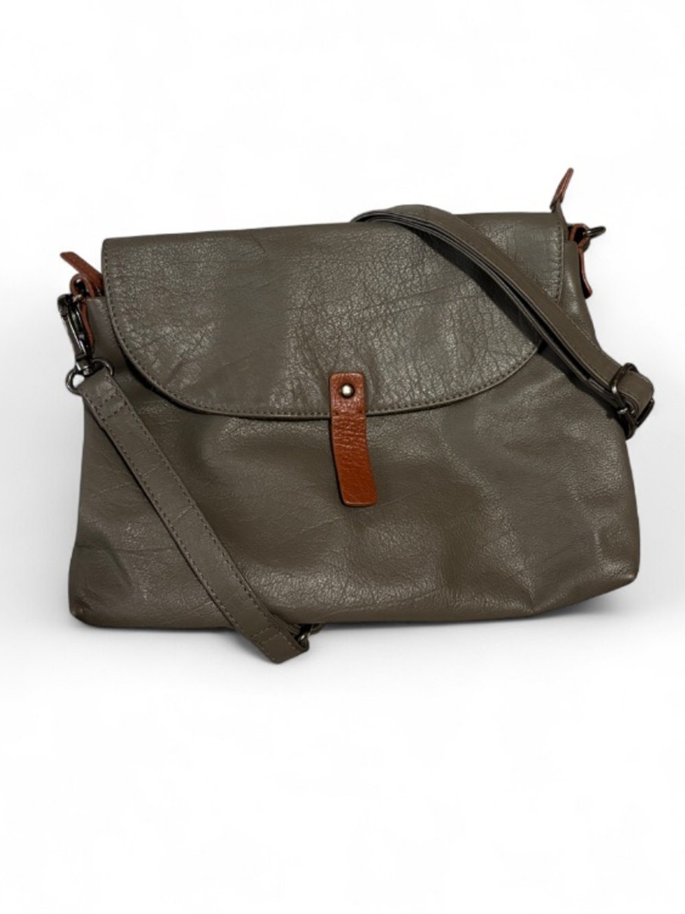 ELK The Label Leather Convertible Crossbody Bag in Grey with Tan Accent